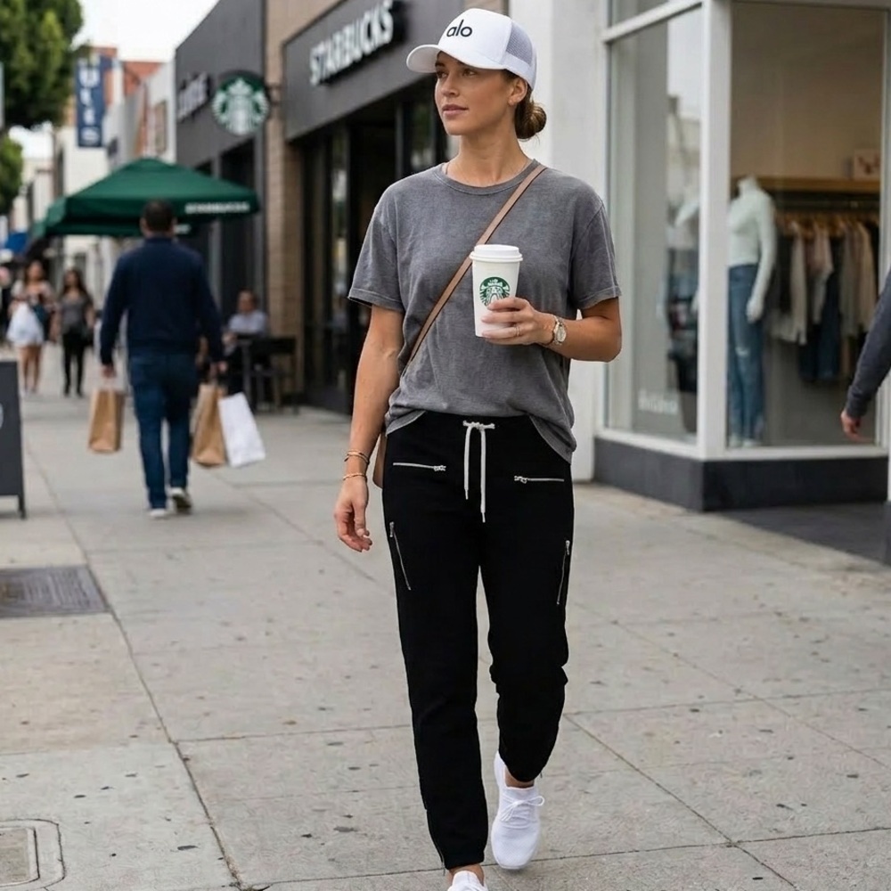Monrow Black Drawstring Jogger Track Pants- size large